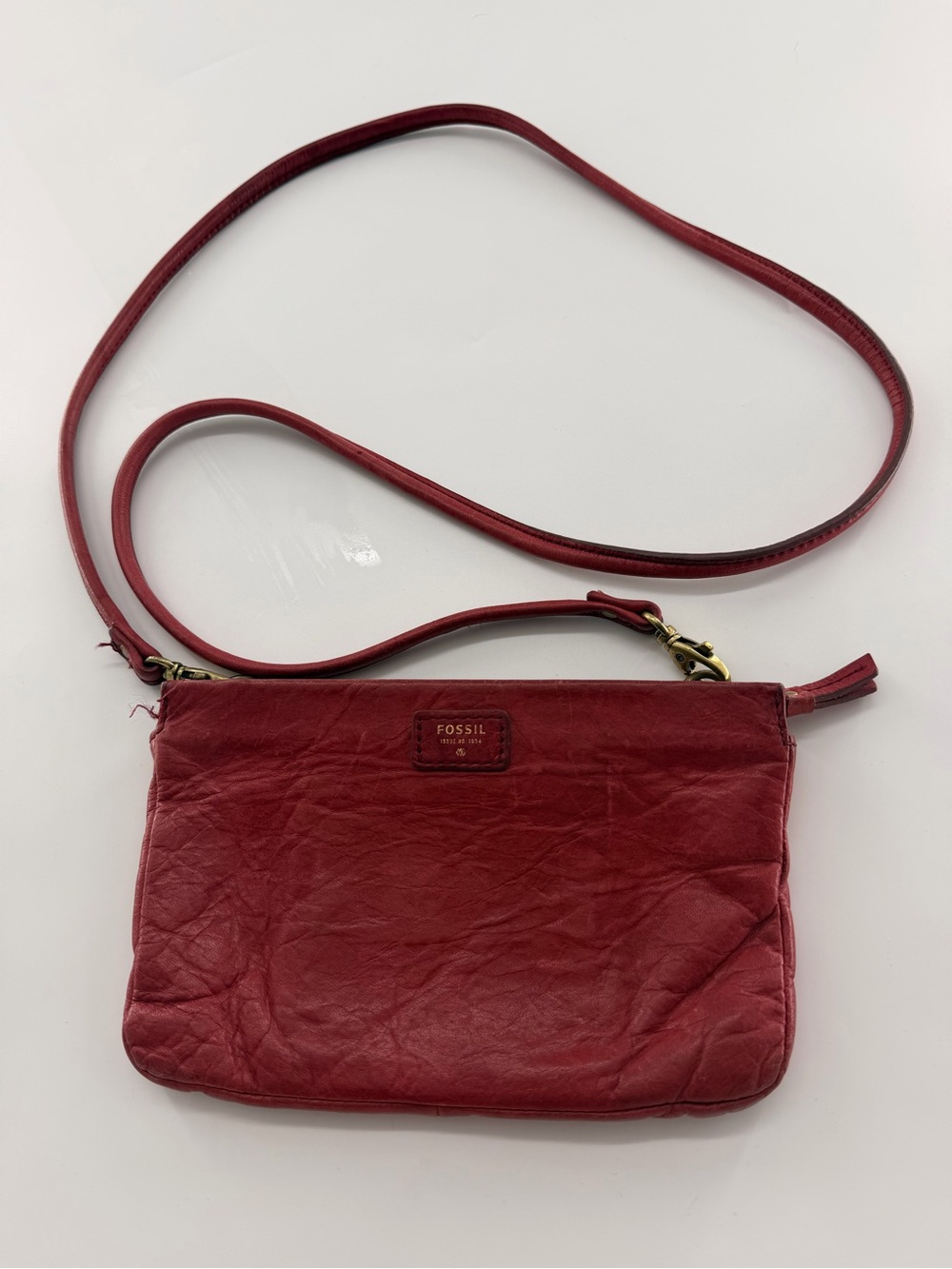 Vintage 2000’s Fossil Red Leather Crossbody Mini Bag Leather Purse Cranberry Red